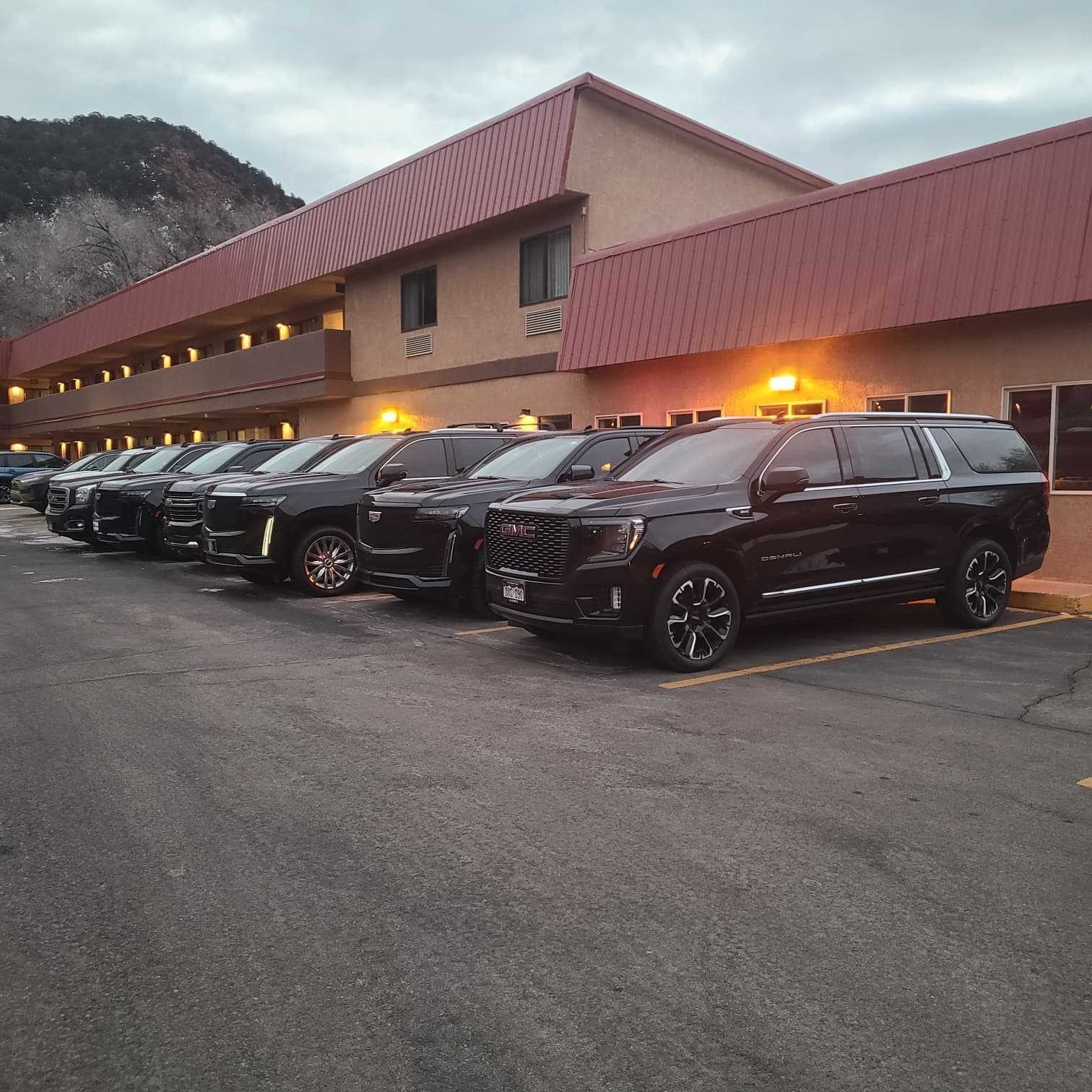 Arion fleet of black SUVs ready for Colorado ski resort transportation